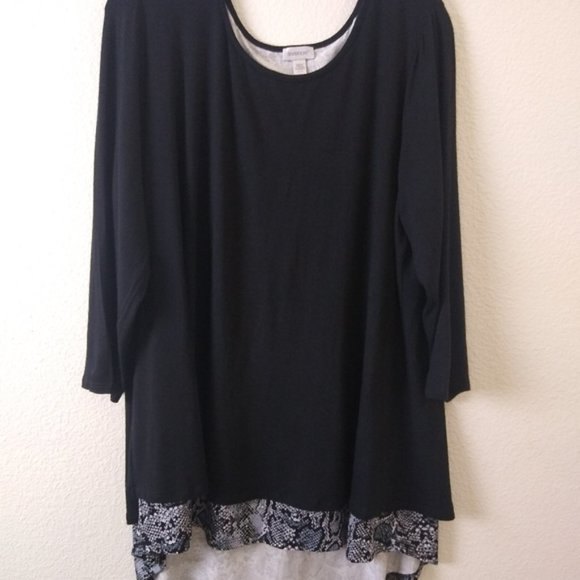 Plus 2X Avenue Black Animal Print Dual Layered Scoop Neck Zip BackTunic - Picture 12 of 12